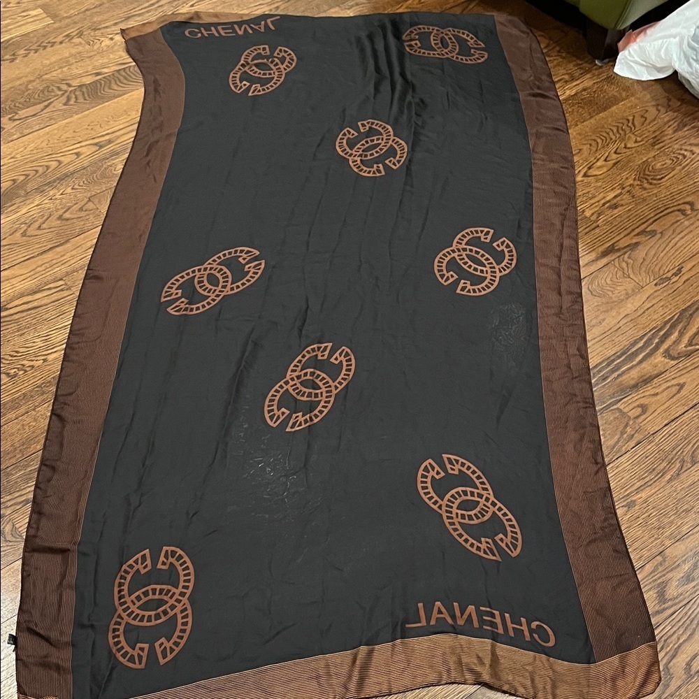 Black & Brown Logo Silk-Feel Scarf Wrap